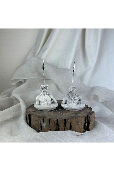 Melouro Gray Antique David and Apollo Pedestal Sculpture 2-Piece Note Holder Set, Photo Holder
