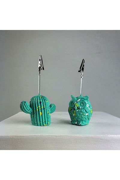 Melouro Ice Green Cactus and Owl Splash 2-Piece Note Holder Set