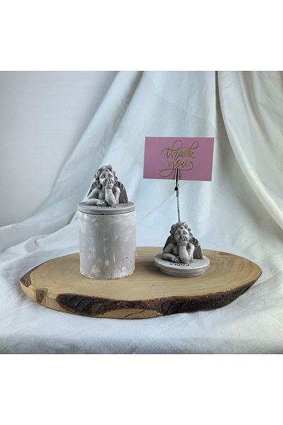 Melouro Mink Antique Cupid (Angel) Box with Lid and Cupid Base Sculpture Note Holder Set of 2