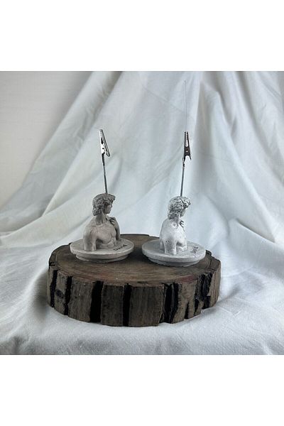 Melouro Antique David Pedestal Sculpture Set of 2 Note Holder, Photo Holder
