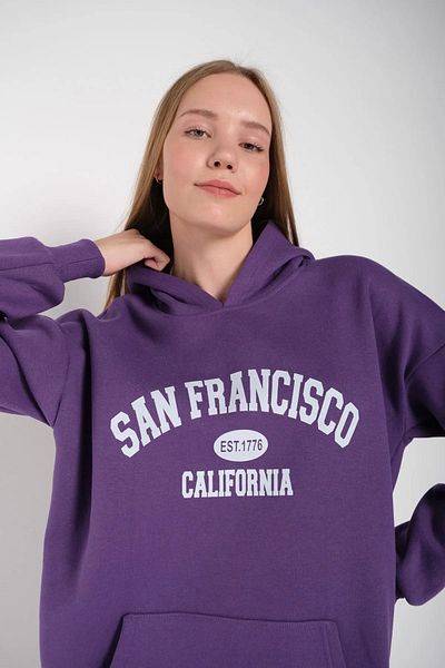 MODAGEN Dámska fialová mikina s kapucňou s potlačou San Francisco Oversize