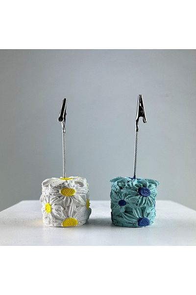 Melouro White Light Blue Daisy 2 Pieces Note Holder Set