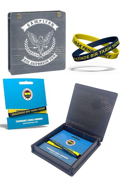 Fenerbahçe Licensed Original Set of 2 - A Date in the Mazda Silicone Bracelet and Wooden Box