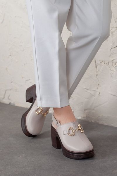 Adım Adım Gray Genuine Leather Women's Heeled Sandals - Mateo