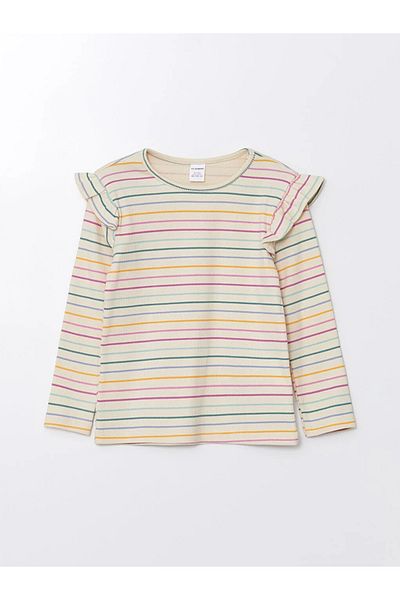 LC Waikiki LCW Baby - Tricou cu mânecă lungă cu decolteu în dungi pentru fetiță
