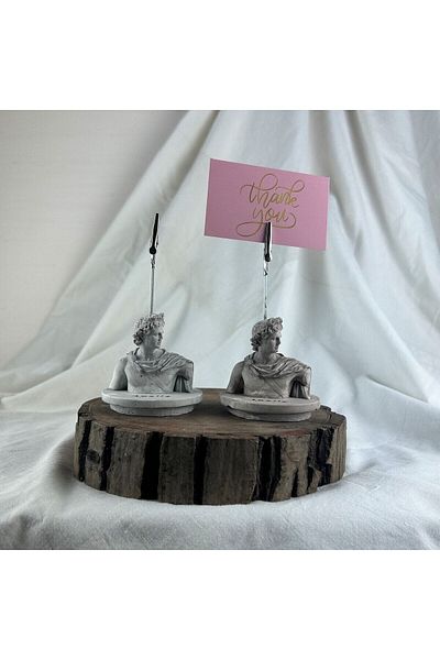 Melouro Antique Apollo Pedestal Sculpture 2 Pieces Note Holder Set, Photo Holder