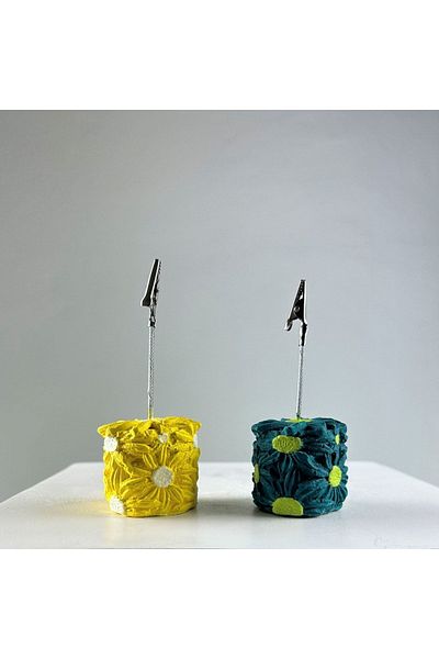 Melouro Yellow Dark Green Daisy 2-Piece Note Holder Set