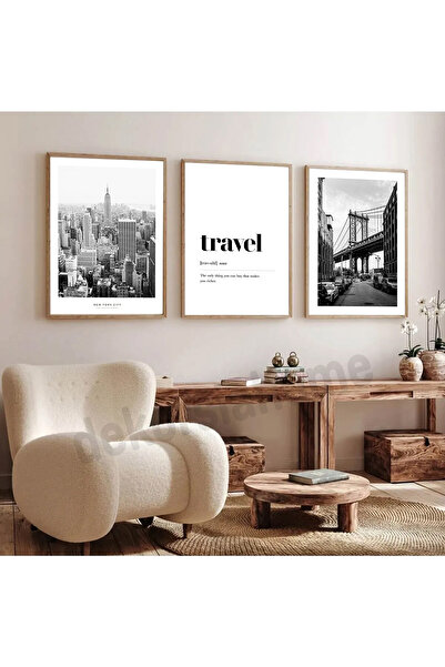 Dekorsiahome Pictură decorativă din 3 piese cu cadru din lemn RicherMakes