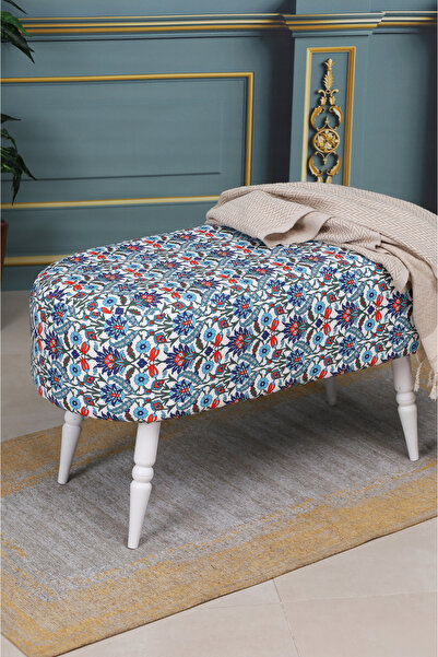 PUFMANYA LUNA MİX ÇİNİ  90 CM LARGE LÜX BEYAZ GÜRGEN AYAKLI BENCH PUF KOLTUK