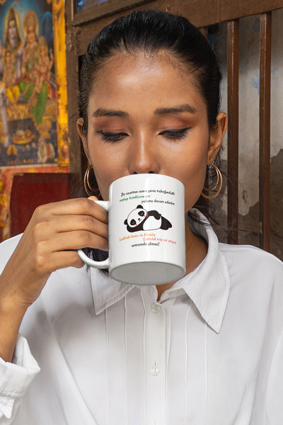 qoeuyl boutique كوب أبيض بطبعة باندا - استمر في حياتي، هدية وممتعة