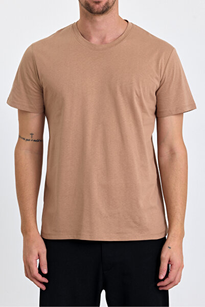 COMBİNE MİCHAİL Ανδρικό T-Shirt Crew Neck Basic Slim Fit - 100% Cotton CARAMEL