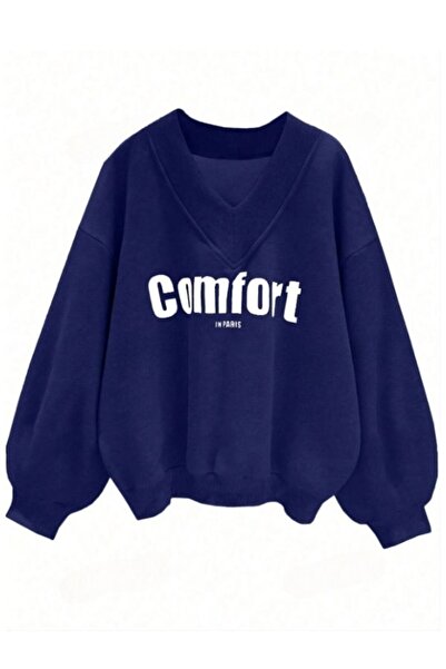 MOONBULL Parizski ženski oversize sweatshirt sa dubokim V-izrezom