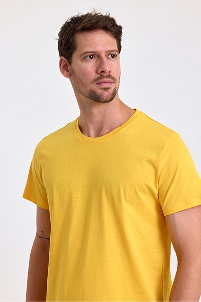 COMBİNE MİCHAİL Ανδρικό T-Shirt Crew Neck Basic Slim Fit - 100% βαμβάκι, ΚΙΤΡΙΝΟ