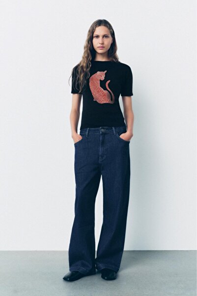 GIA - ART Tricou de damă negru cu imprimeu leopard