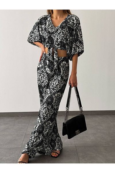 İLKCET MODA بدلة نسائية بنمط رمادي منقوش