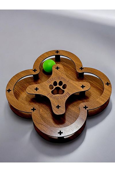 Quun Emse Natural Wooden Cat Toy - Two Layers, Spring Ball, First in Turkey