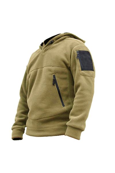 GENIUS STORE Men's Fleece Outdoor Hoodie Beige Kombat Tactical Pocket Fleece