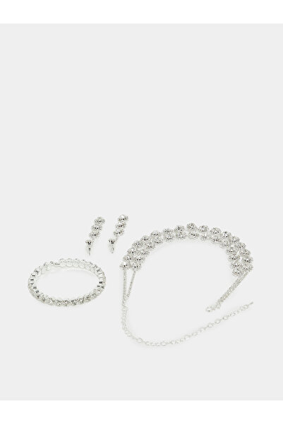 Styli Embellished Faux Crystal Earrings, Bracelet & Necklace Jewelry Set