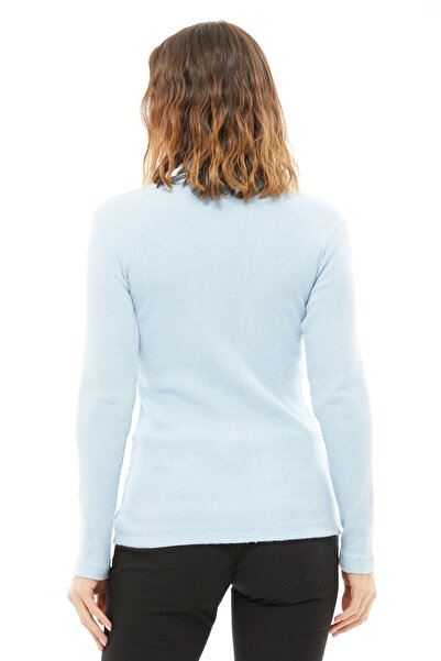 Go Veform Блакитна жіноча блуза з довгими рукавами та перехресним коміром - ZN5057