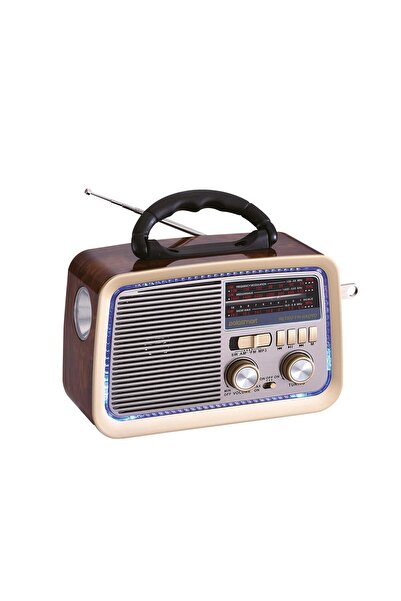 Polosmart FS84 Şarjlı Nostaljik Bluetooth TF Kart USB Girişli El Fenerli 1200mAh FM Radyo Kahverengi