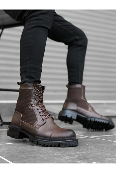 BOA BA0183 Genuine Leather Inside and Outside Brown Men's Boots