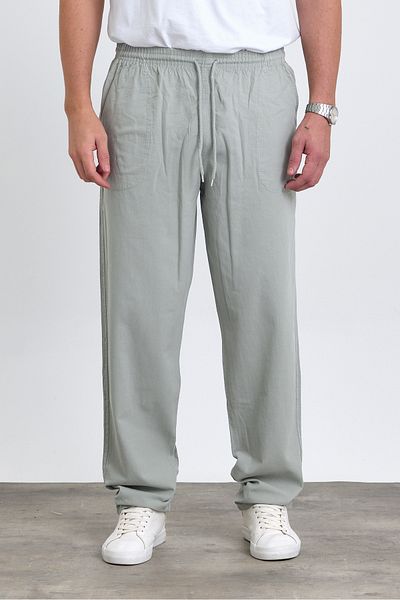 COMBİNE MİCHAİL Men's Gray Linen Blended Baggy Fit Trousers