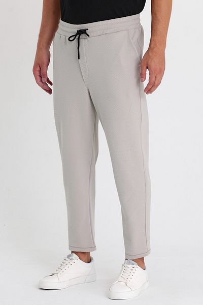 COMBİNE MİCHAİL Ανδρικό γκρι βαμβακερό παντελόνι Jogger με οθωμανικό σχέδιο με ελαστική μέση και κορδόνι