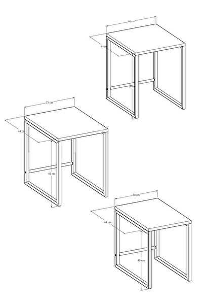 Durusilya Mobilya Zigon Sehpa , Metal Üçlü Zigon Sehpa , 3 lü Sehpa