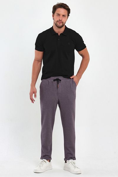 COMBİNE MİCHAİL Pantaloni de jogger pentru bărbați ROSE - picior dublu, buzunar la spate, elastic în talie și model cu șnur