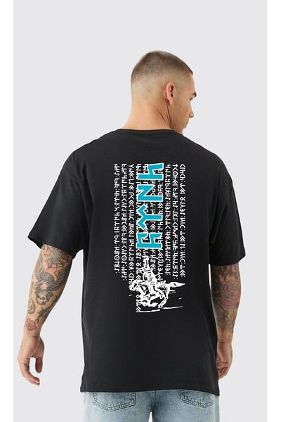 Uniquetex VEK Gokturk Alphabet Patterned - Orhun Inscriptions Τουρκικό εμπριμέ μπλουζάκι μεγάλου μεγέθους v2