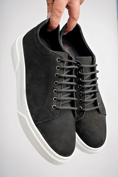 Deripabuc Genuine Leather Black Nubuck Men's Leather Casual Shoes Mrd11-0203