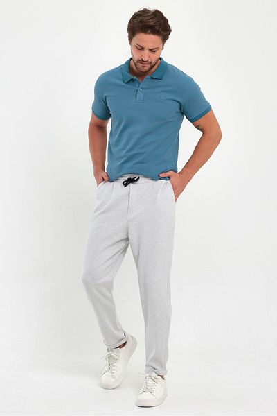 COMBİNE MİCHAİL Pantaloni de jogger gri pentru bărbați - picior dublu, bumbac, cu buzunar la spate și talie elastică