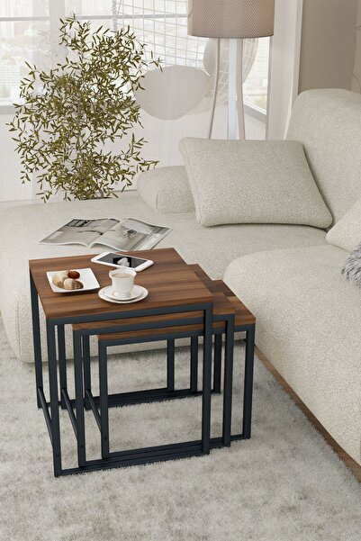 Durusilya Mobilya Zigon Sehpa , Metal Üçlü Zigon Sehpa , 3 lü Sehpa