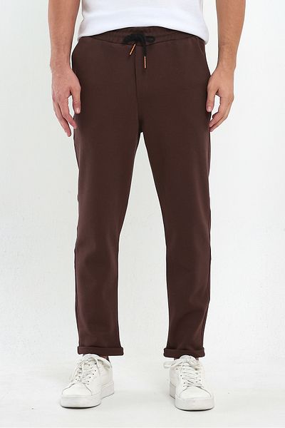 COMBİNE MİCHAİL Ανδρικό παντελόνι Jogger - Βαμβακερό, Λαστιχένια μέση, Κορδόνι, Σχέδιο Λάκο, Καφέ