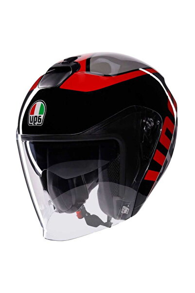 AGV Irides Valenza Güneş Vizörlü Açık Kask (Mat Gri-Siyah-Kırmızı)