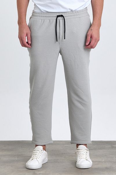 COMBİNE MİCHAİL Ανδρικό παντελόνι Jogger σε γκρι χρώμα - Διπλό πόδι, βαμβακερό, ελαστική μέση και κορδόνι