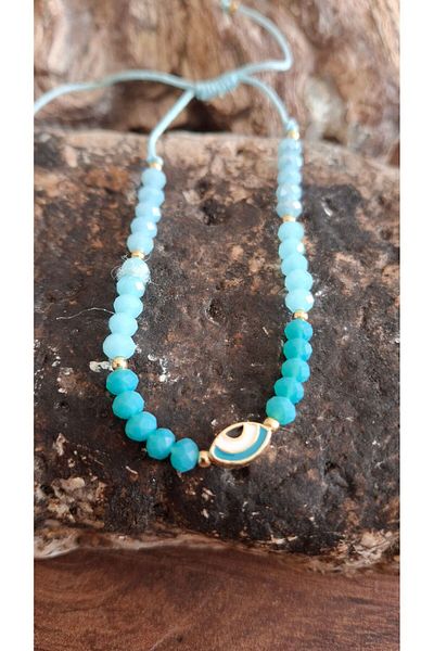 azra takı tasarım Women's Blue Crystal Bracelet - Handmade Evil Eye Design