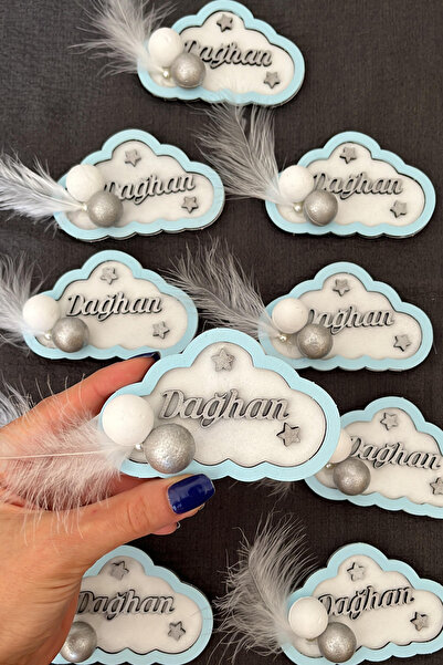 Ahşaplan İsme Özel Bulut Bebek Magnet 10 Adet | Bebek Doğum Magneti Hediyelik