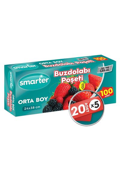 SMARTER 100 Pieces Refrigerator Bags Medium Size (20 Pieces X 5)
