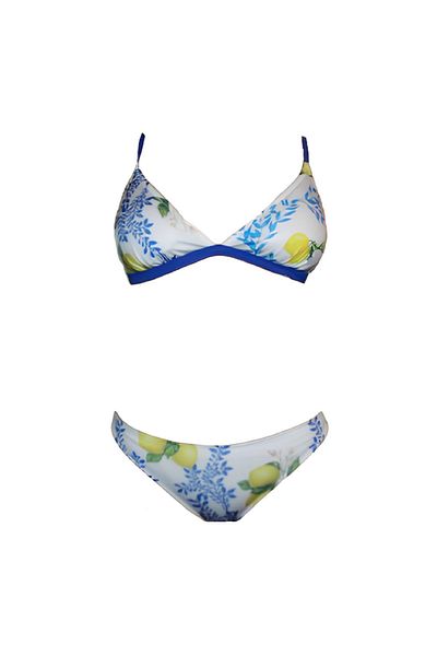 LU Lunita Lemon Leaf Patterned Triangle Bikini Set - Women