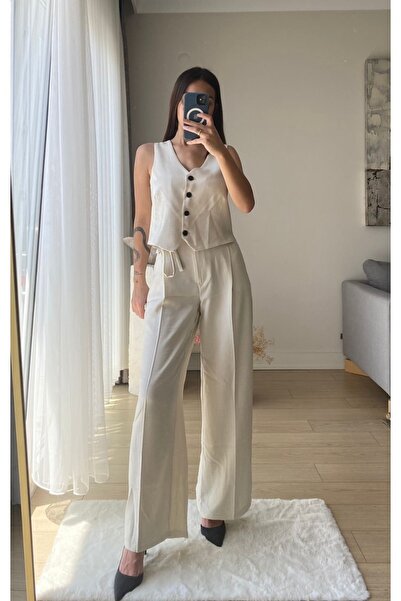 cn novembersun طقم بنطلون وسترة نسائي بلون كريمي