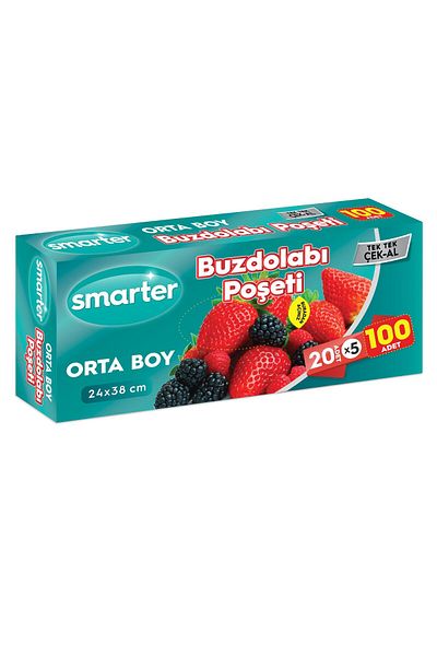 SMARTER 100 Pieces Refrigerator Bags Medium Size (20 Pieces X 5)