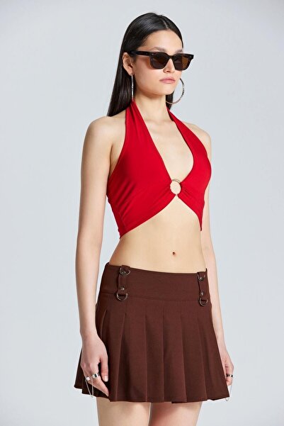 boutiquen 1832 Red Blouse with Ring Detail on the Chest