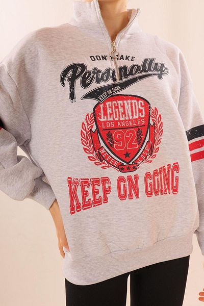 Rays 1320 Model Gray Striped Printed Sweatshirt