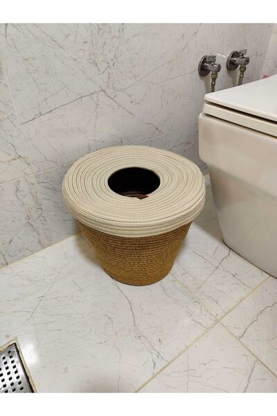 ModaCardin Natural and Natural Jute and Straw Trash Can - Modern Bucket for Kitchen and Bathroom