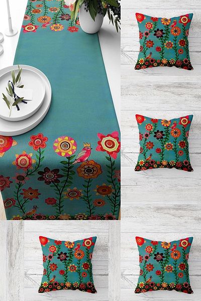 on the clouds Μάνταλα Κεντητό Floral Pattern - Διακοσμητικό Σετ 4 Μαξιλαροθήκης Runner