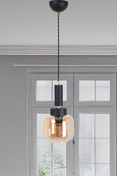 MŞ Aydınlatma Hector Black Gold - Honey Glass Chandelier Pendant Lamp