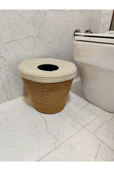 ModaCardin Natural and Natural Jute and Straw Trash Can - Modern Bucket for Kitchen and Bathroom