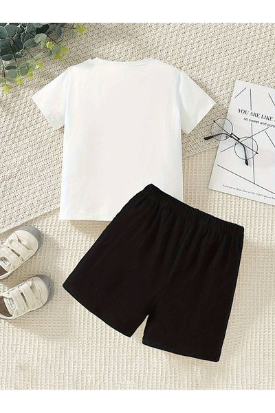 THEKONT Teddy Bear Zippered Printed Tshirt-Shorts Top and Bottom Set