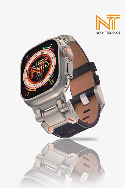 Nezih Case Apple Watch Ultra / Ultra 2 49mm Uyumlu Metal Başlıklı Premium Der...